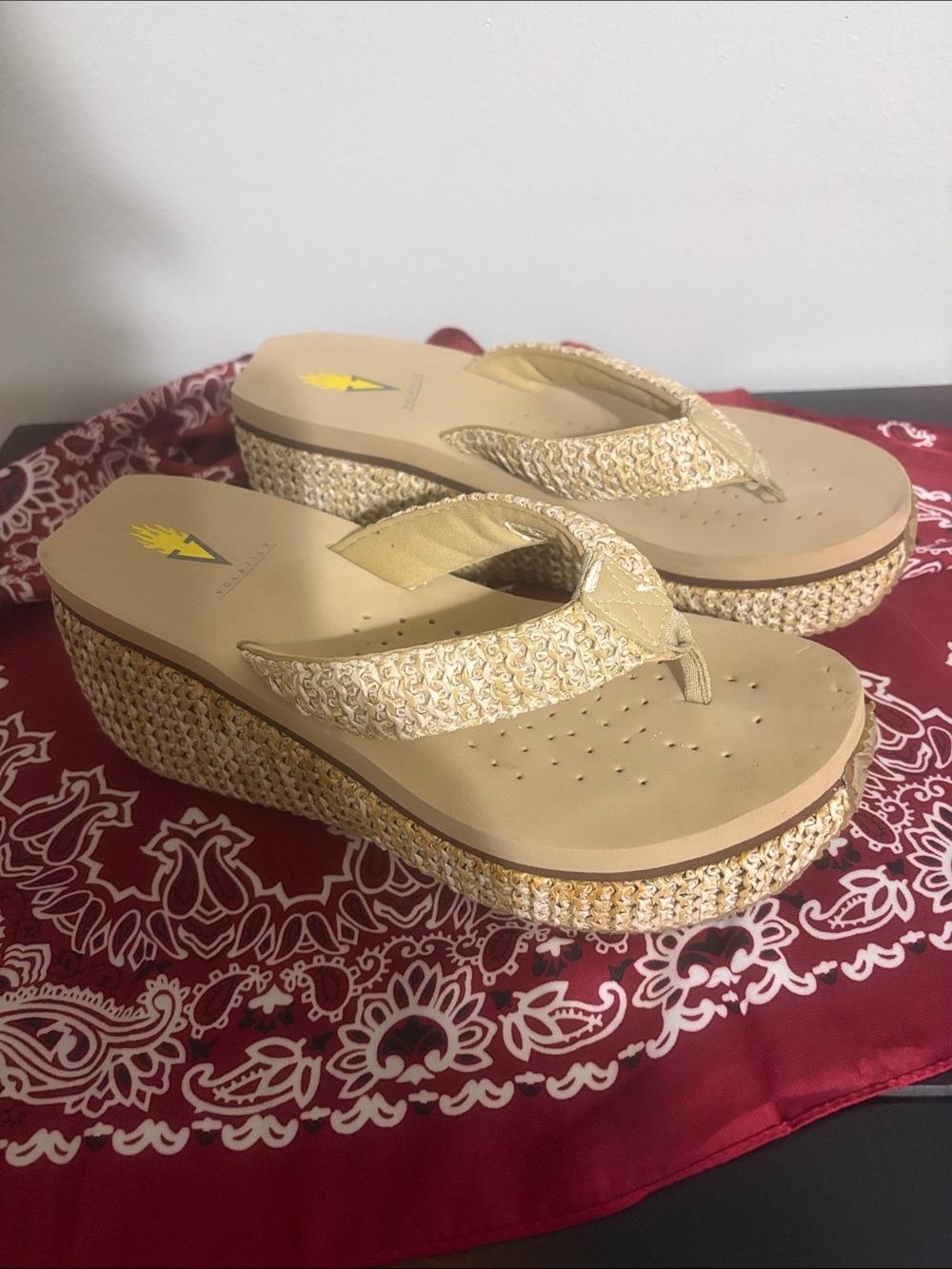 Volatile Beige Woven Wedge Sandals